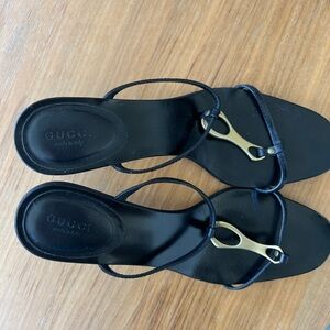 Vintage Gucci Black & Gold Heeled Sandal